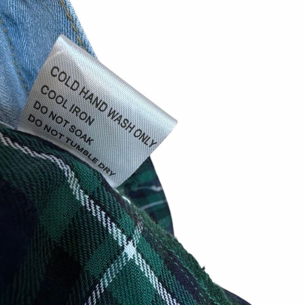 Princess Polly Mixed Media Denim & Flannel Larkin Jean Jacket Blue Green S/M - Picture 8 of 10